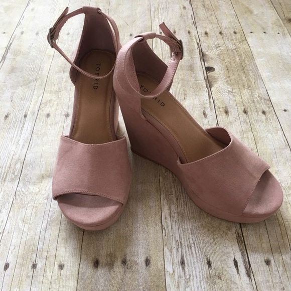 Torrid Faux Suede Peep Toe Wedge Heels - Picture 1 of 8